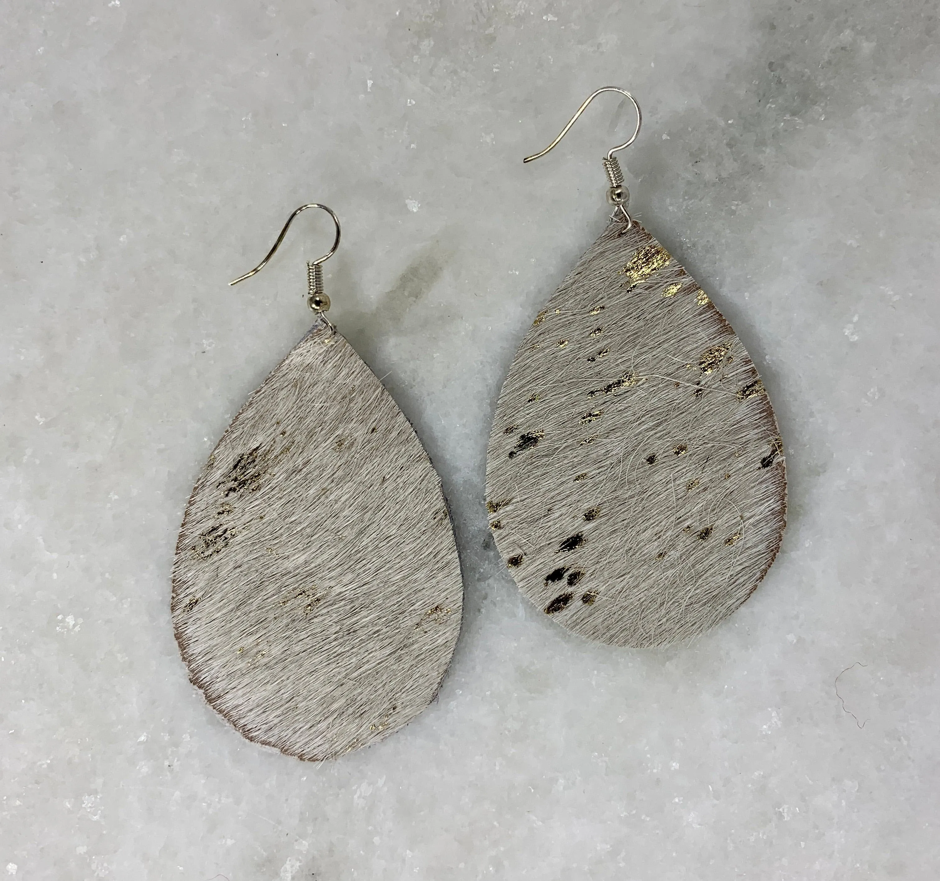 Speckled Metallic Hide Teardrop Earrings