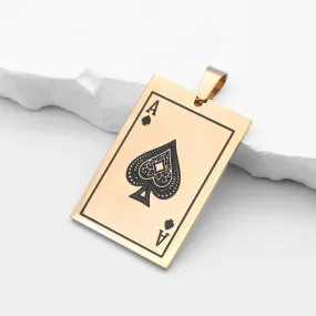 Stainless Steel Ace of Spades Card Pendant - Gold