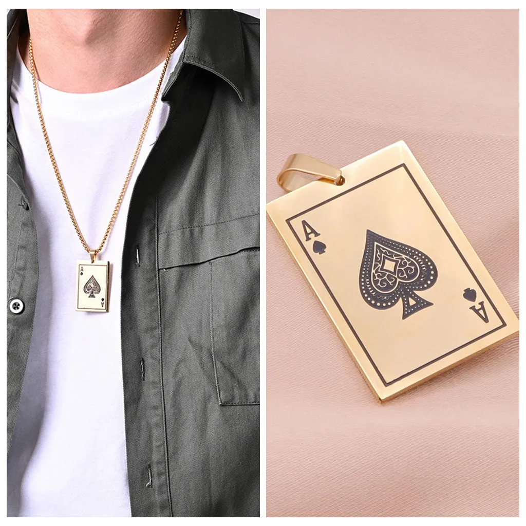 Stainless Steel Ace of Spades Card Pendant - Gold