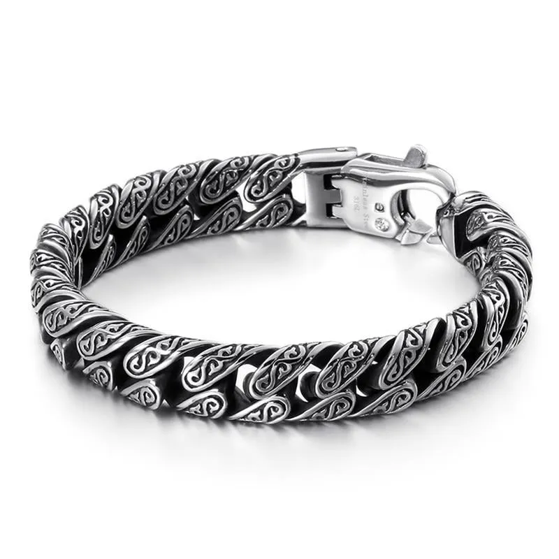 Stainless Steel Chain Link Engraved Design Bracelet