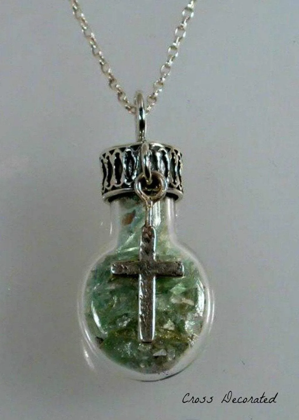 Sterling Silver Roman Glass in a Bottle Necklace with Charms Necklaces 925