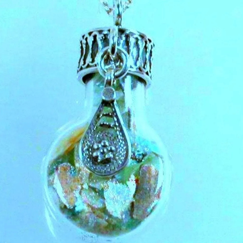 Sterling Silver Roman Glass in a Bottle Necklace with Charms Necklaces 925