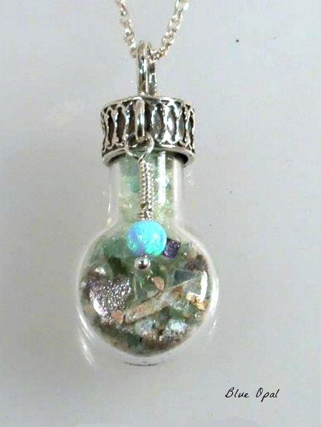 Sterling Silver Roman Glass in a Bottle Necklace with Charms Necklaces 925