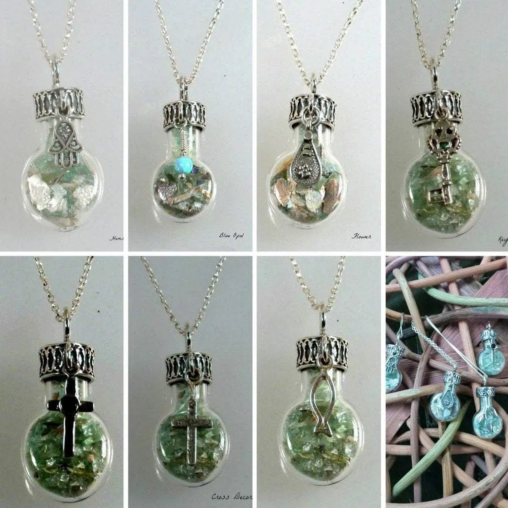 Sterling Silver Roman Glass in a Bottle Necklace with Charms Necklaces 925