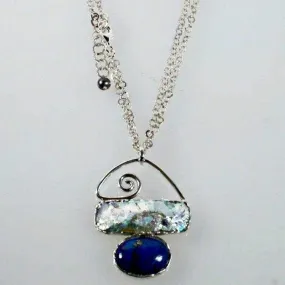 Sterling Silver Roman Glass Necklace with  Lapis