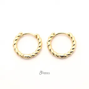 Sterling Silver Twist Rope One-Touch Huggie Hoop Earrings - Gold