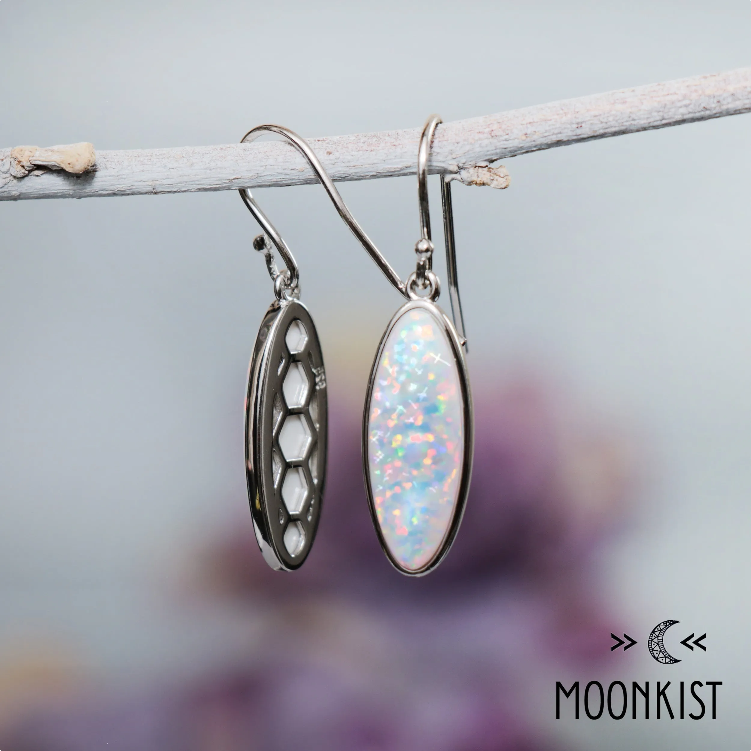 Sterling Silver White Fire Opal Dangle Earrings | Moonkist Designs