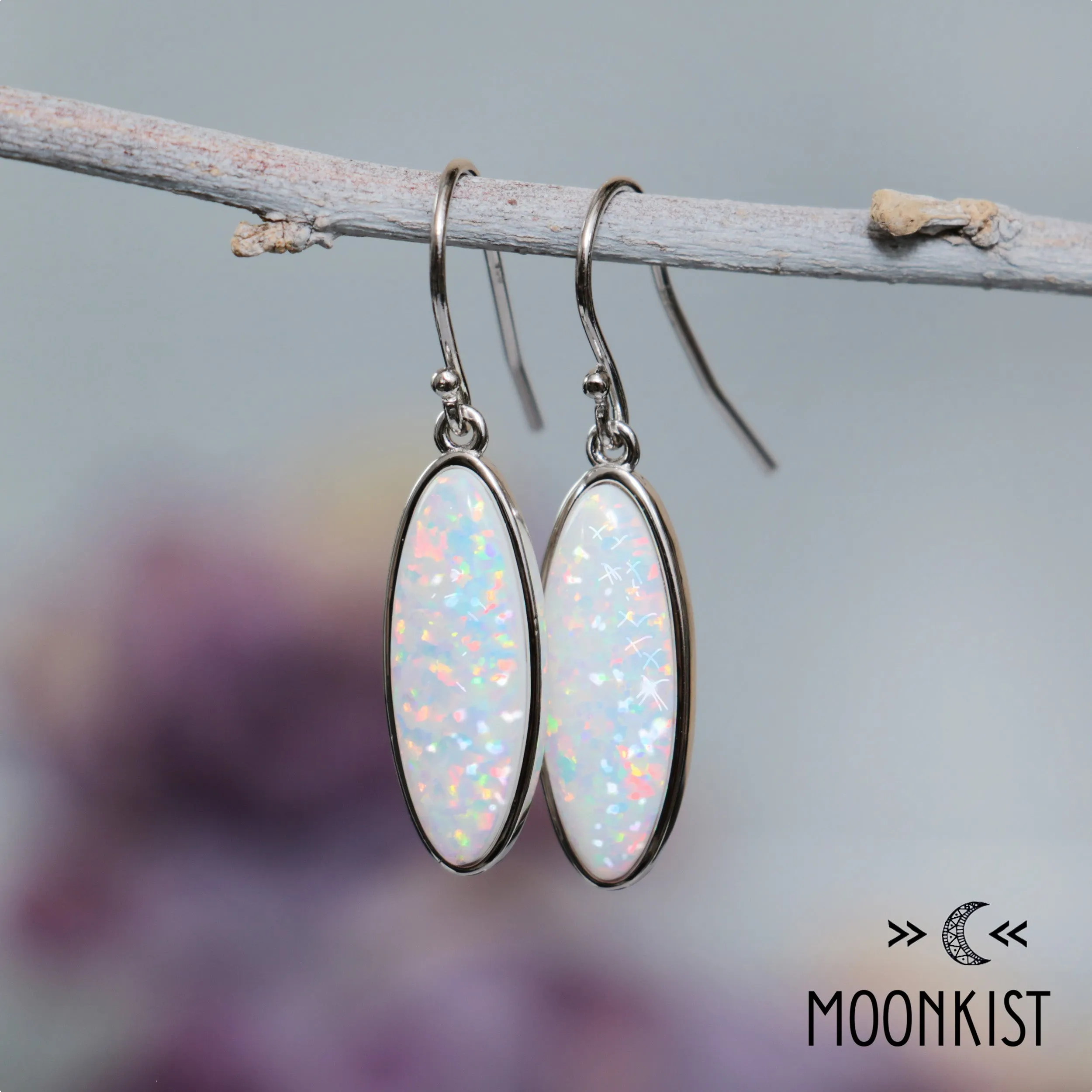 Sterling Silver White Fire Opal Dangle Earrings | Moonkist Designs