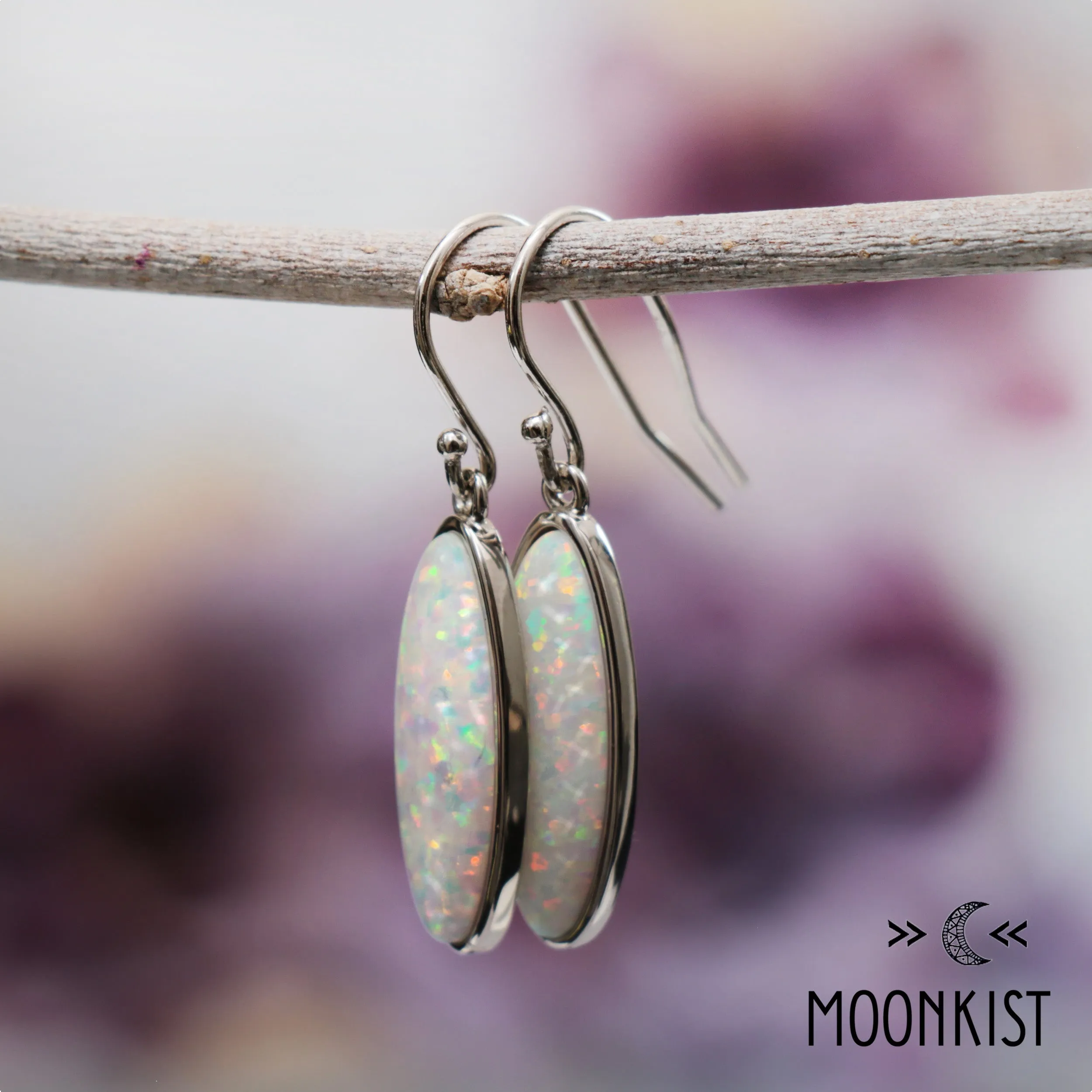 Sterling Silver White Fire Opal Dangle Earrings | Moonkist Designs