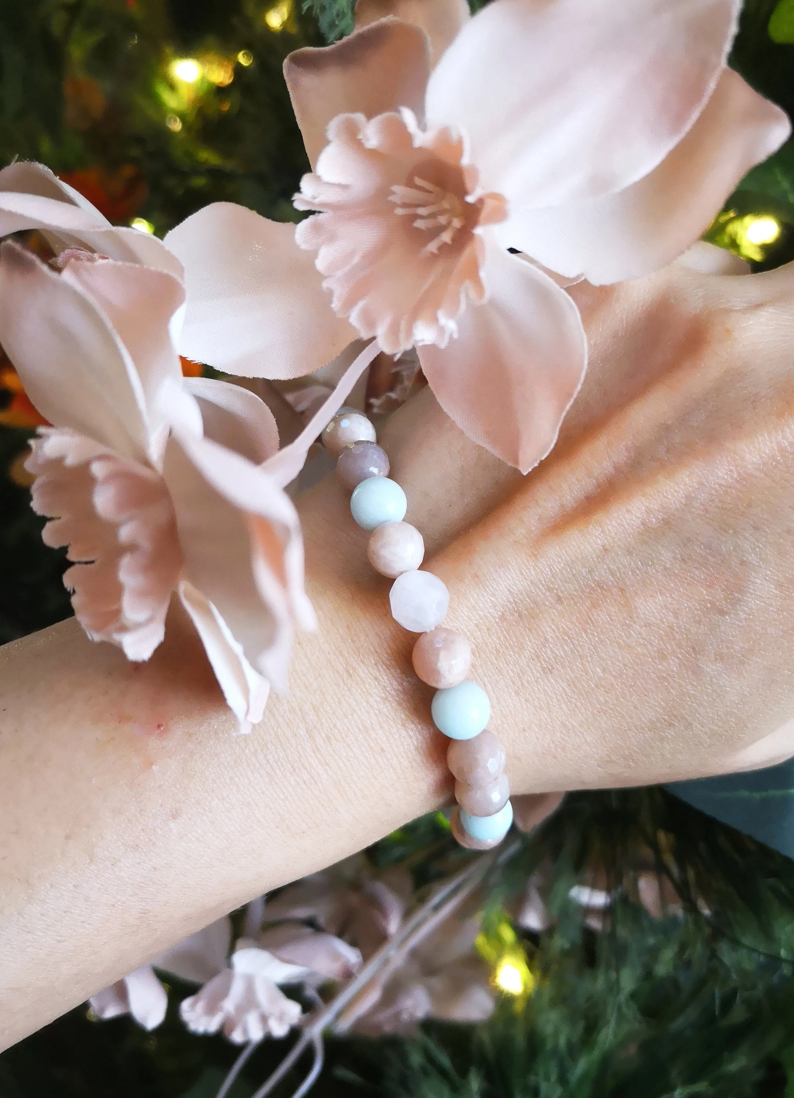 Sunstone, Rose Quartz, Amazonite Single Mala Bracelet