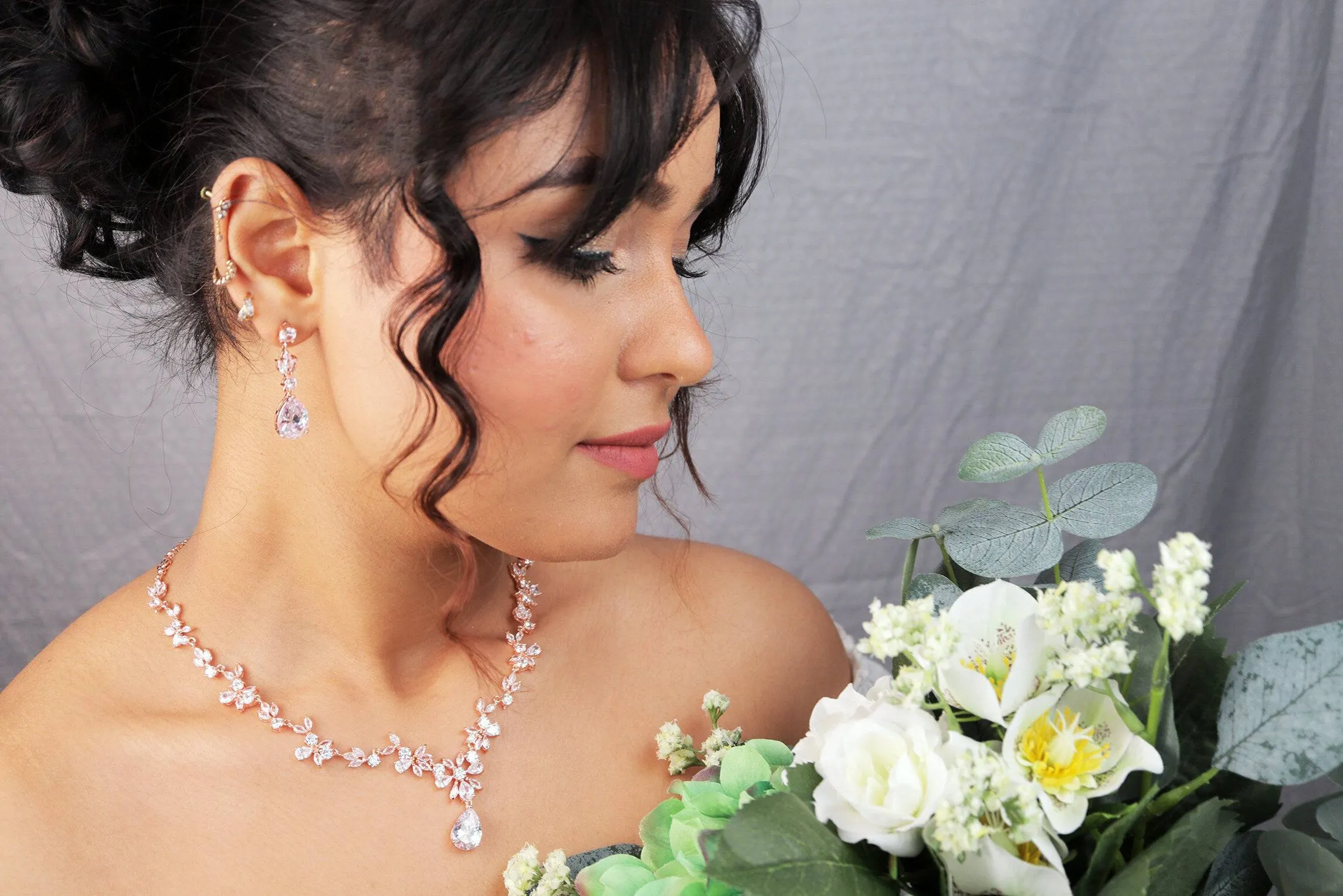 Swarovski Crystal Floral Leaves Diamond/Crystal Necklace, Bridal Necklace Set, Bridal Jewelry, Statement Necklace