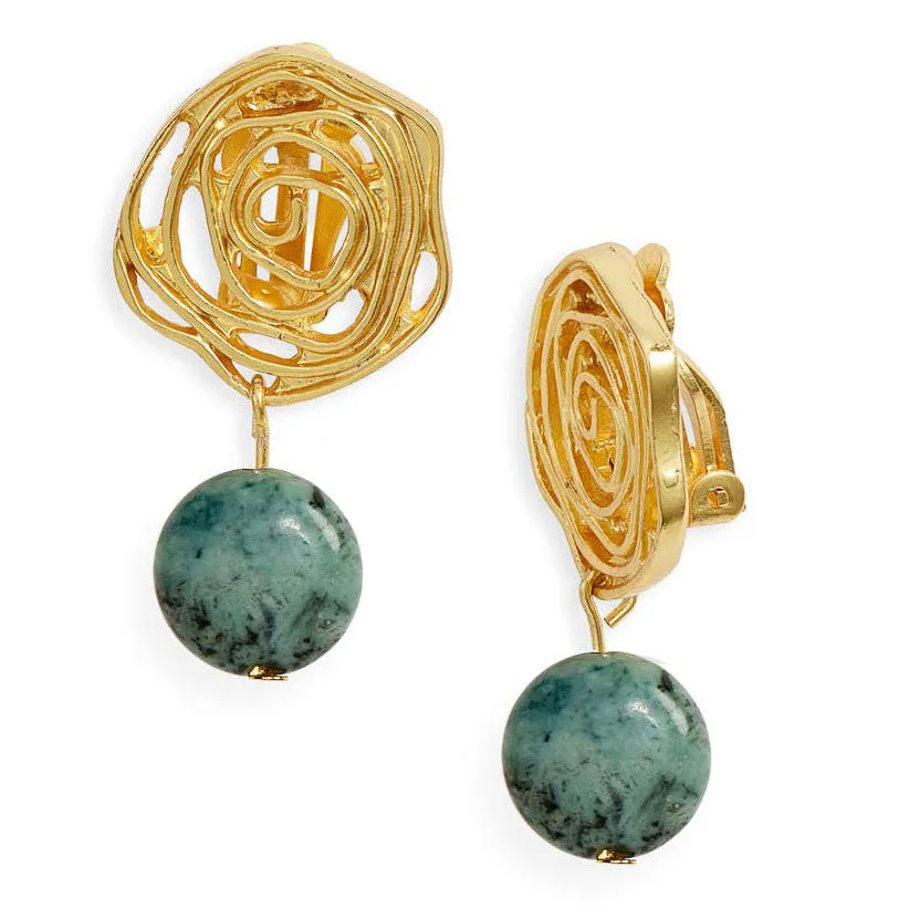 Swirling rose clip-on earrings with African jasper