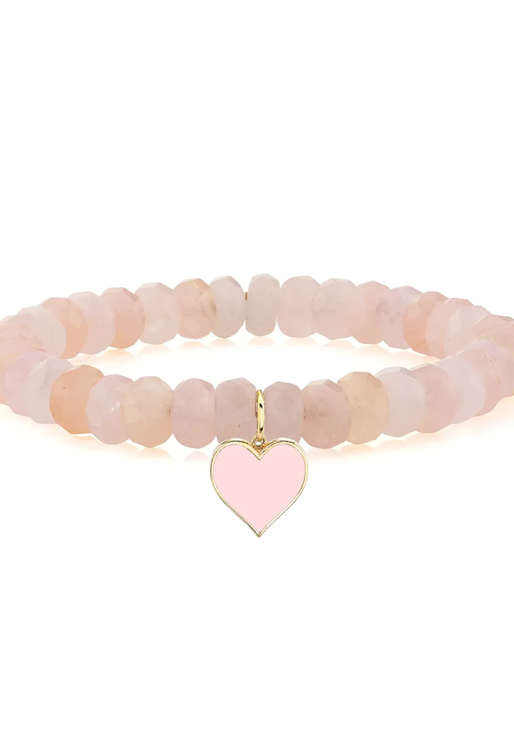 Sydney Evan 18KYG Pink Enamel Heart Charm Morganite Bead Bracelet