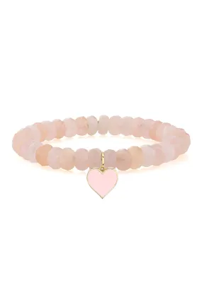 Sydney Evan 18KYG Pink Enamel Heart Charm Morganite Bead Bracelet