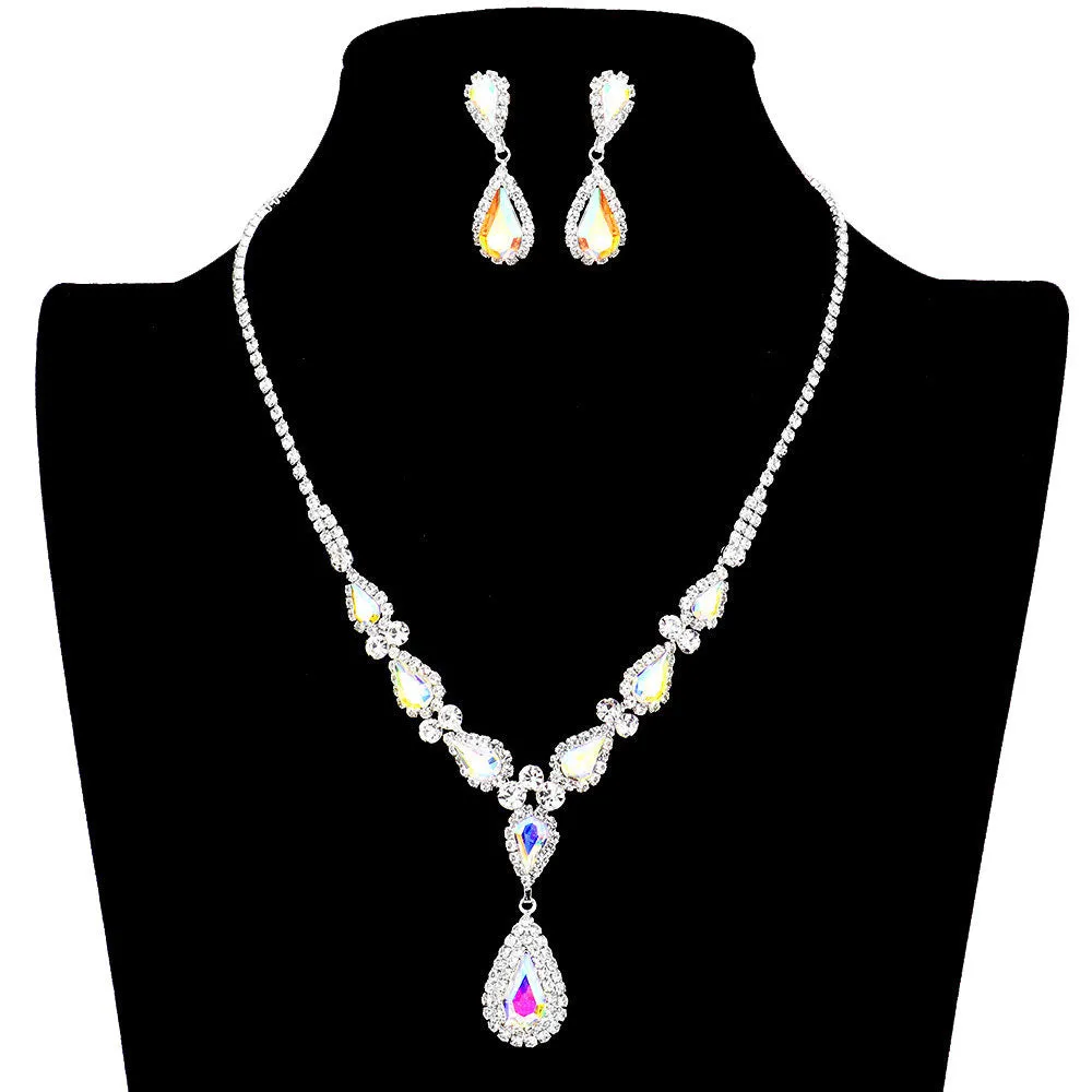 Teardrop Stone Accented Rhinestone Necklace