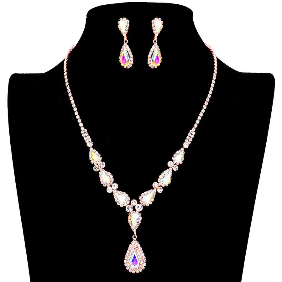 Teardrop Stone Accented Rhinestone Necklace