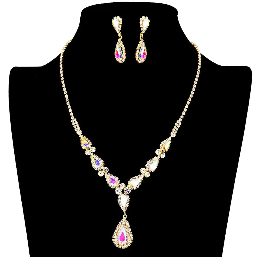 Teardrop Stone Accented Rhinestone Necklace