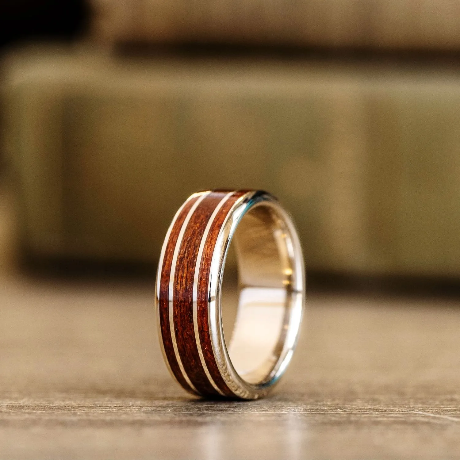 The Providence | Men's Gold Wedding Ring with African Mahogany Wood