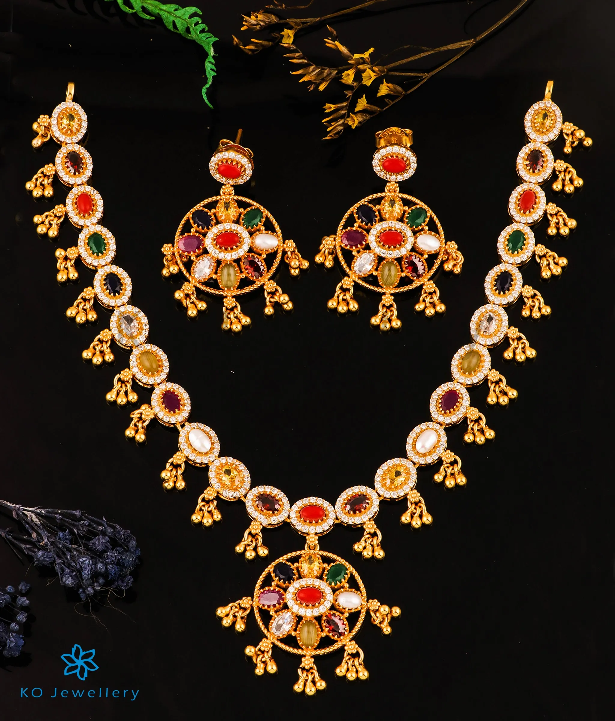 The Ujjvala Silver Navratna Necklace & Earrings