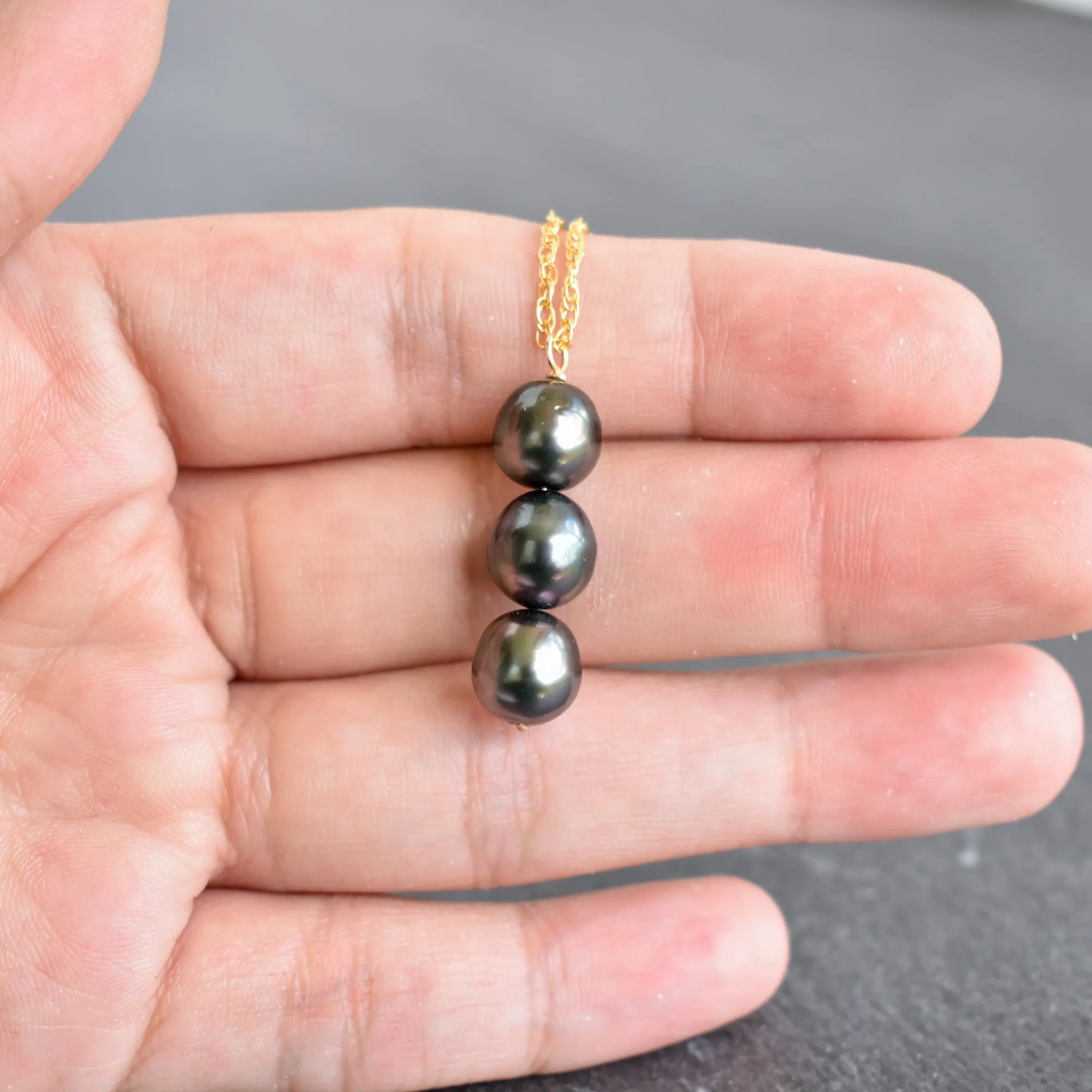 Three Tahitian Pearl Vertical Pendant Necklace