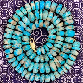 Turquoise Faceted Rondelle Knotted Necklace With Gold-Filled Lobster Clasp