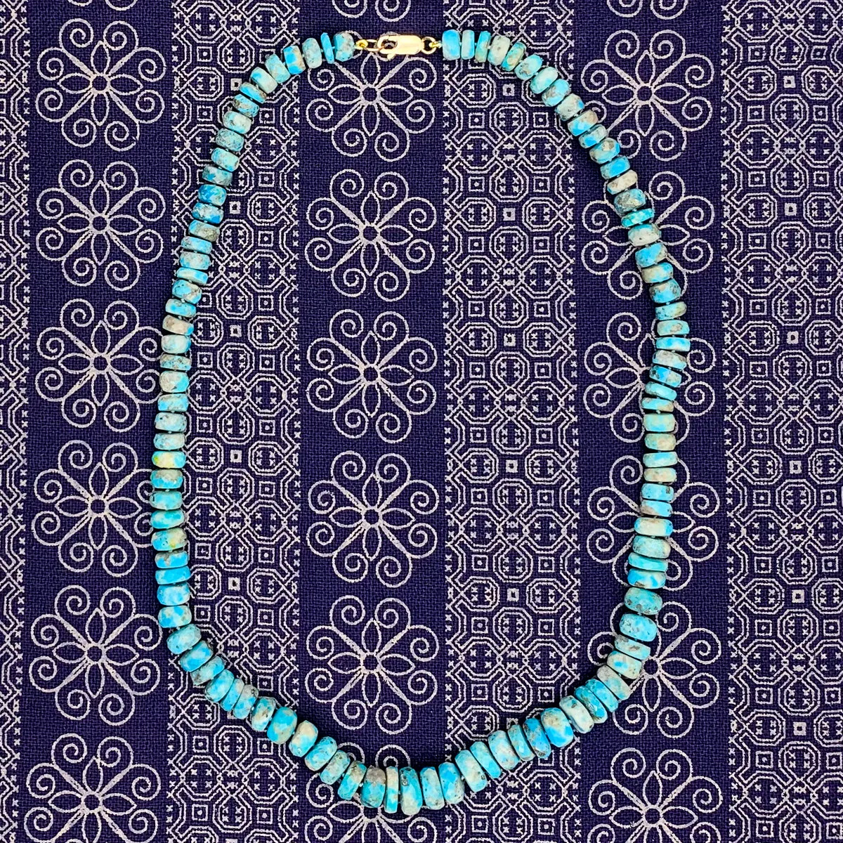 Turquoise Faceted Rondelle Knotted Necklace With Gold-Filled Lobster Clasp