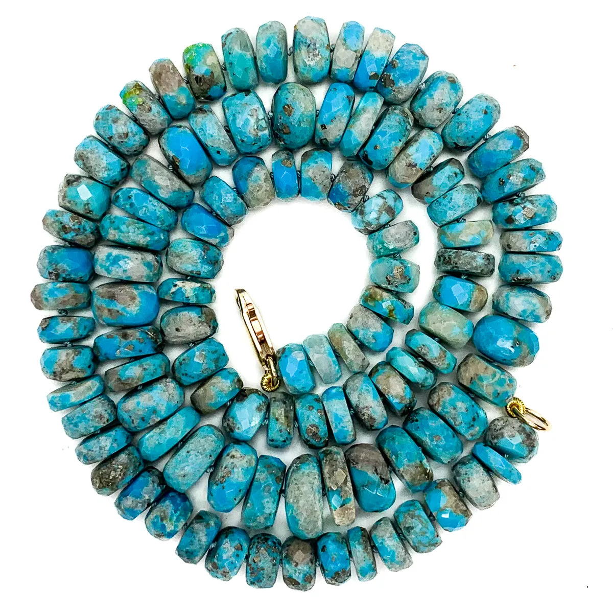 Turquoise Faceted Rondelle Knotted Necklace With Gold-Filled Lobster Clasp