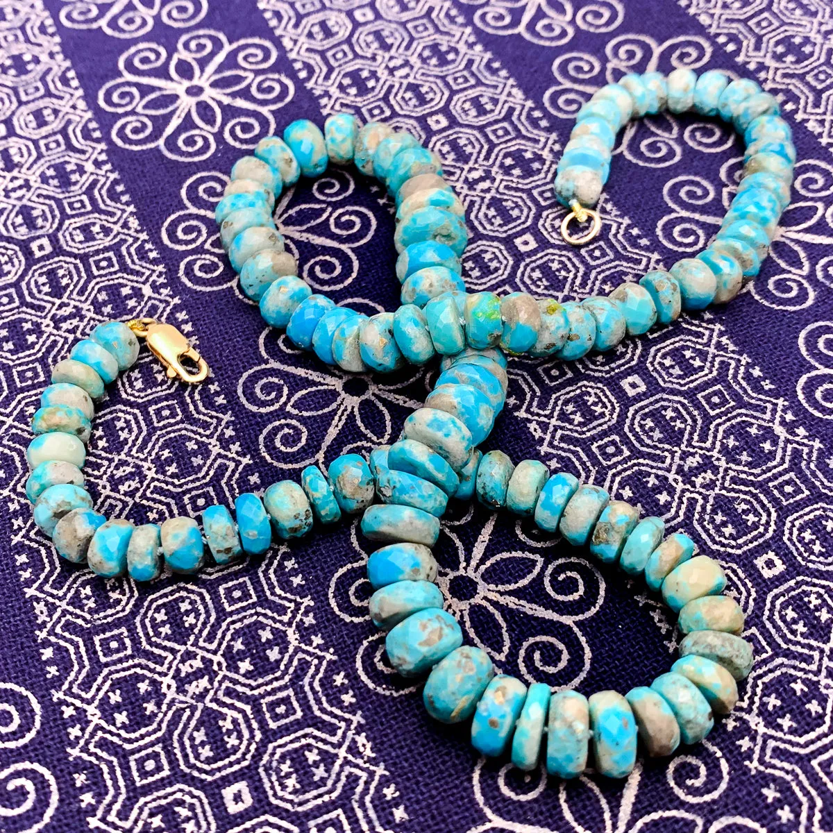 Turquoise Faceted Rondelle Knotted Necklace With Gold-Filled Lobster Clasp