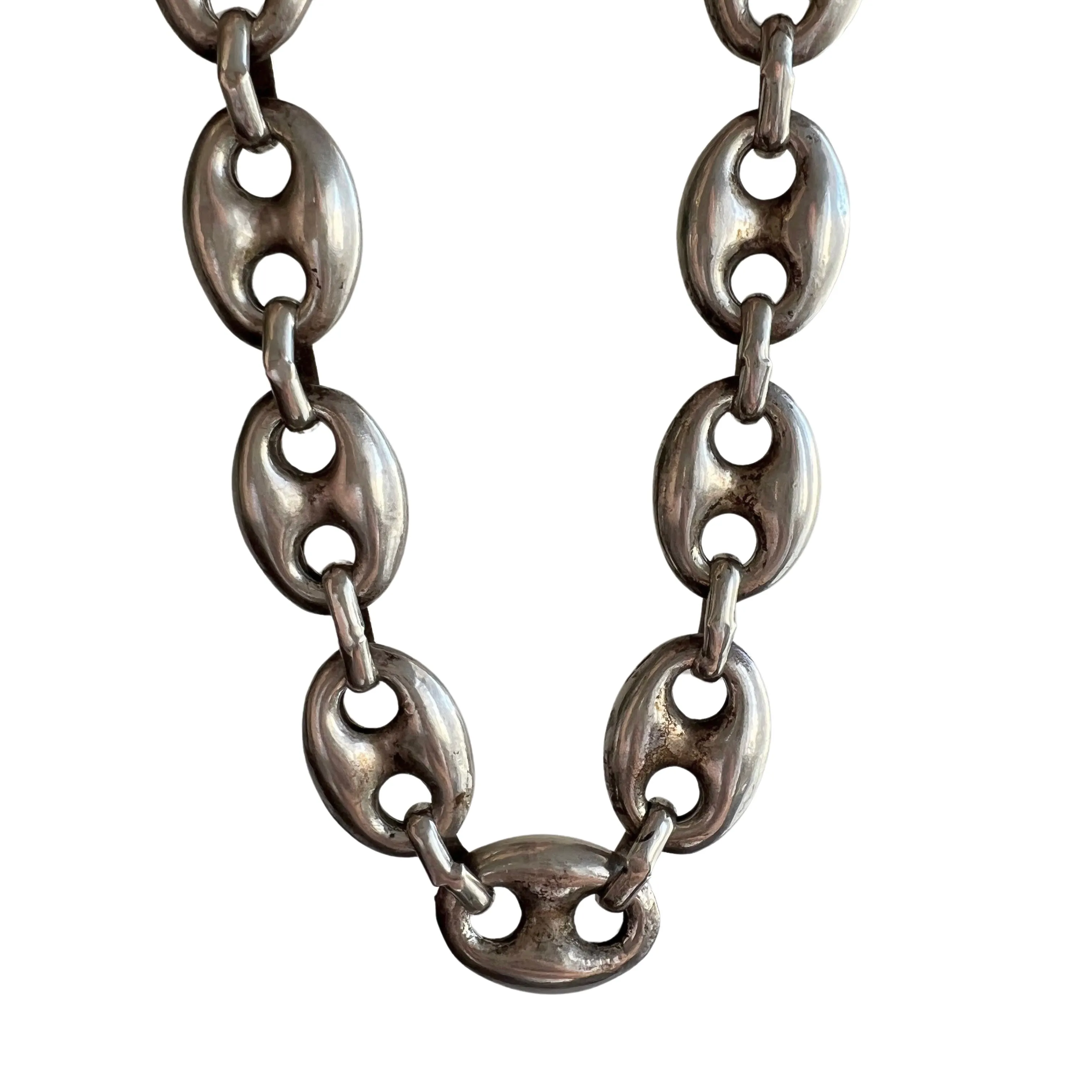 V I N T A G E // superior puffy links / sterling silver puffy mariner link chunky silver necklace / 16.75, 77g