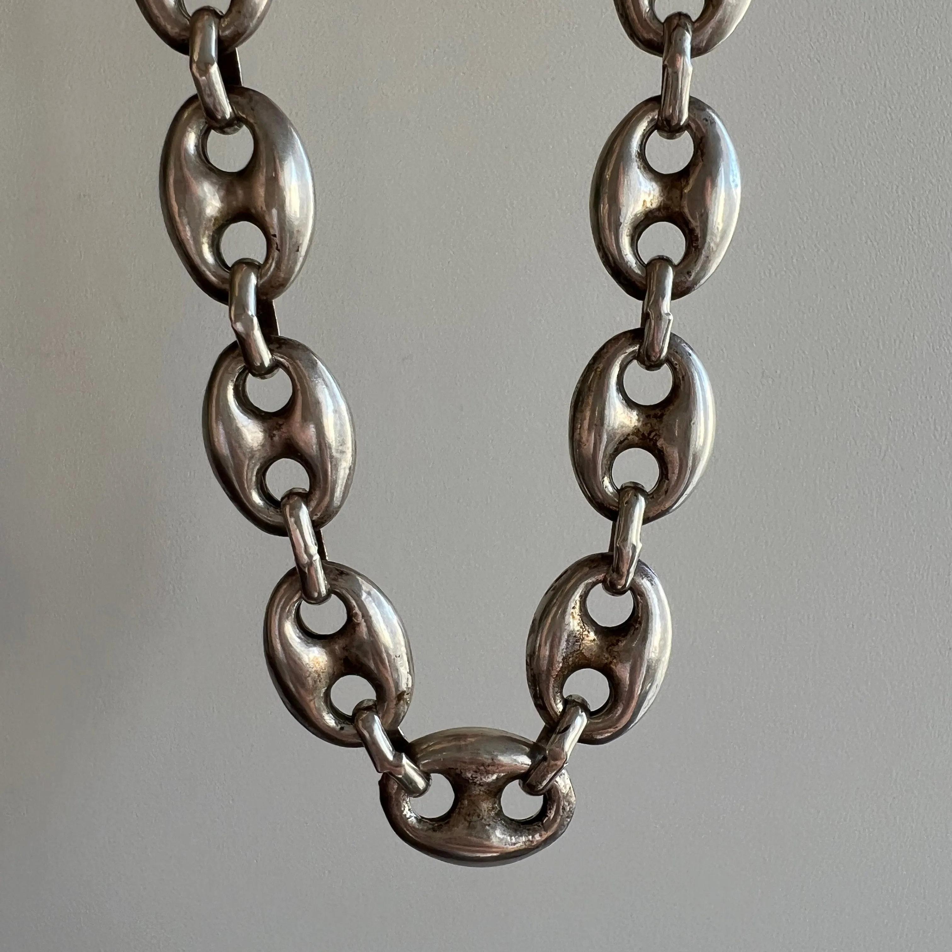 V I N T A G E // superior puffy links / sterling silver puffy mariner link chunky silver necklace / 16.75, 77g