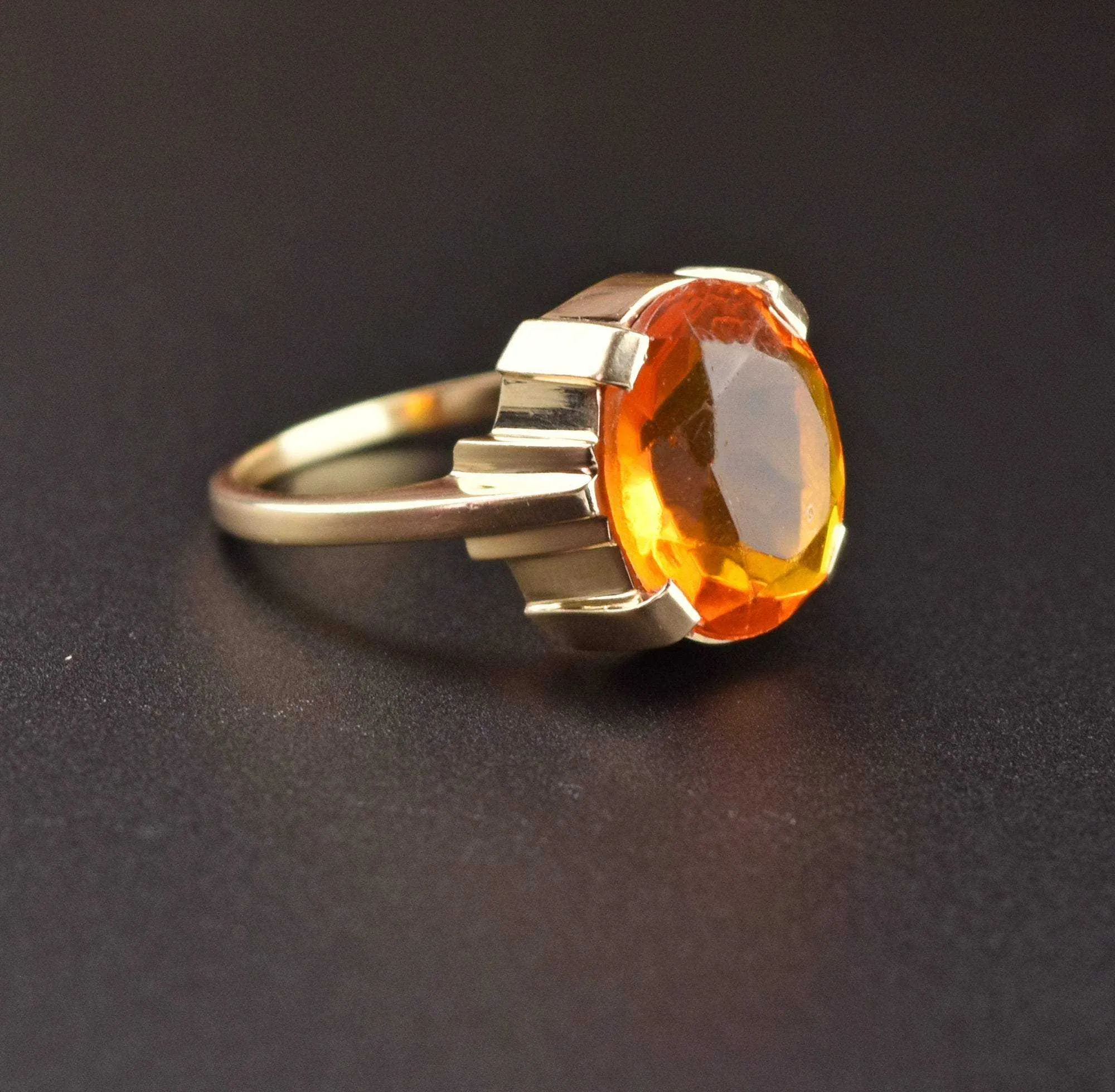 Vintage Art Deco Gold Citrine Ring - ON HOLD