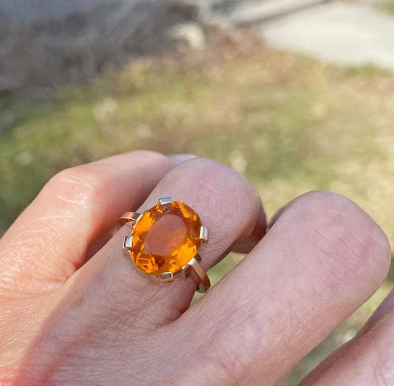 Vintage Art Deco Gold Citrine Ring - ON HOLD