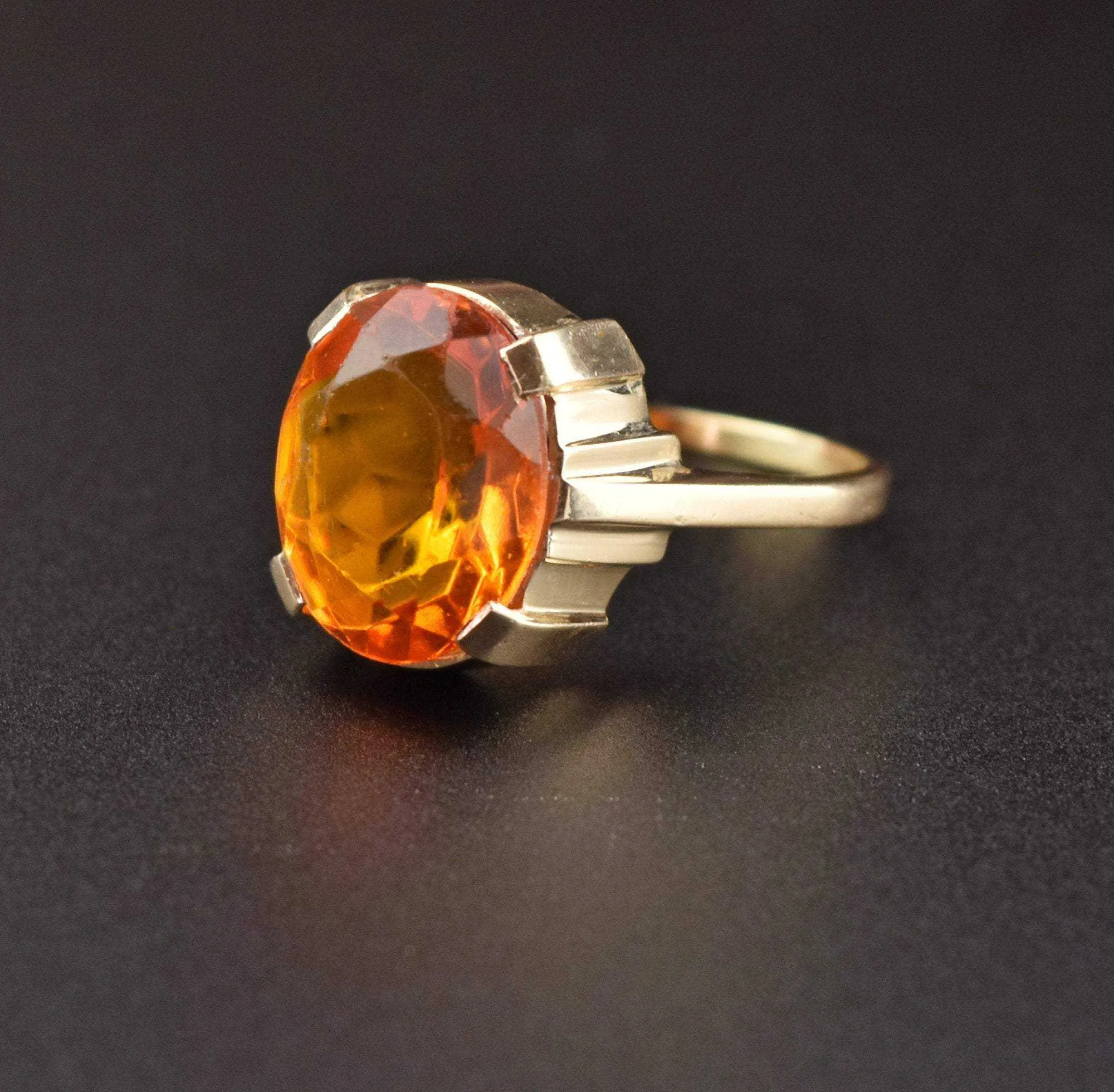 Vintage Art Deco Gold Citrine Ring - ON HOLD