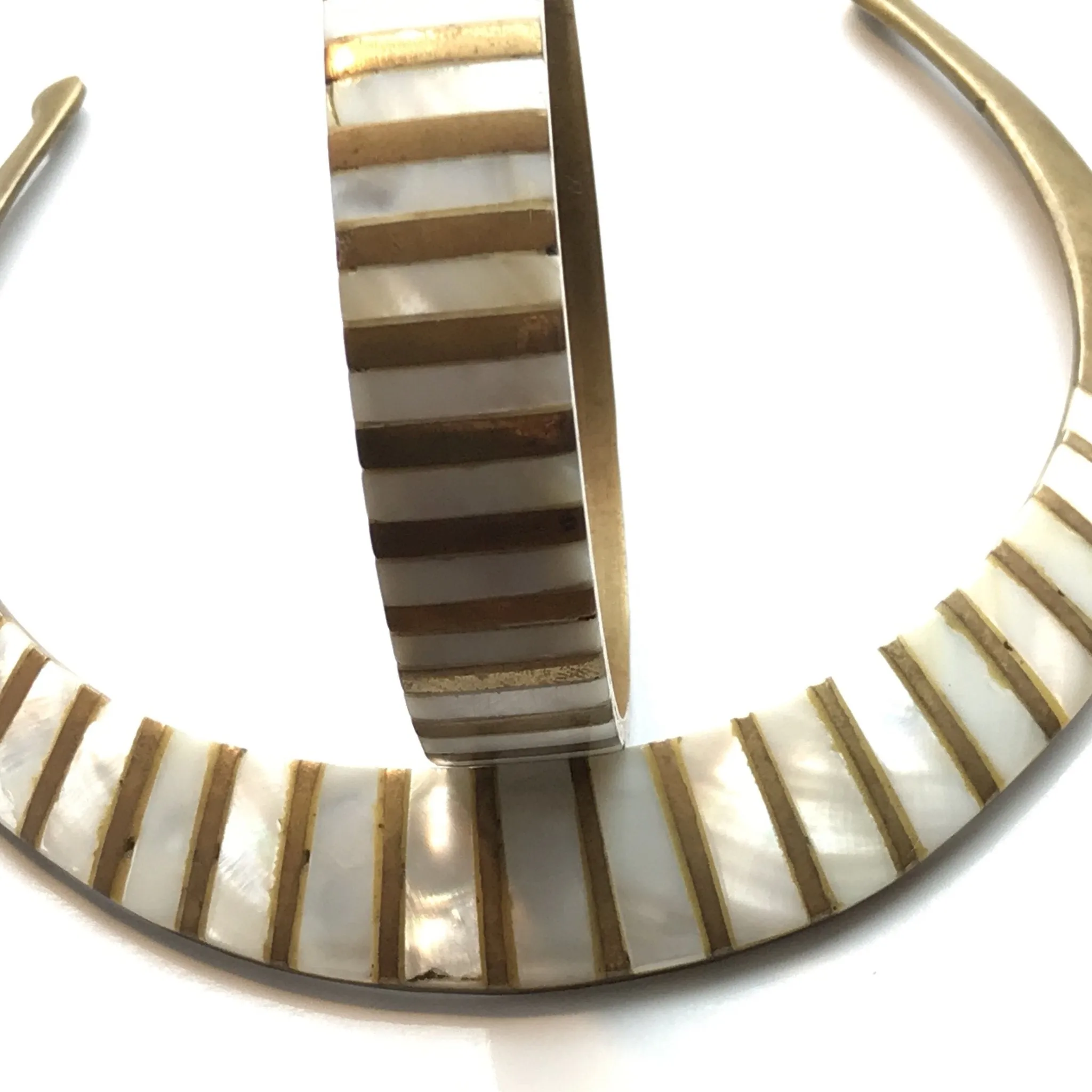 Vintage Brass and Mother of Pearl Collar Choker and Bangle Bracelet.