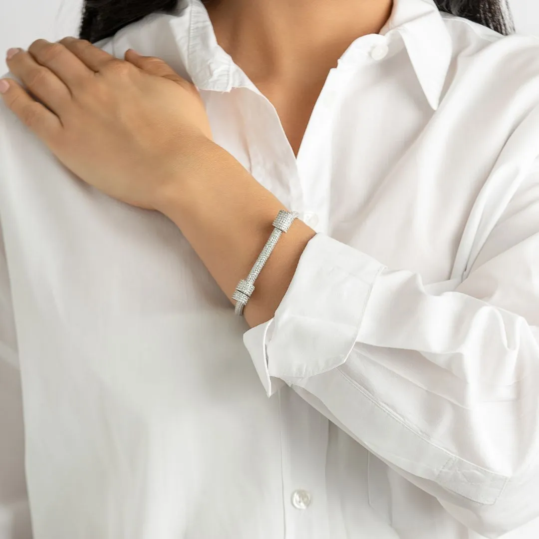 White Rhodium Plated Crystal Screw Cuff Bracelet