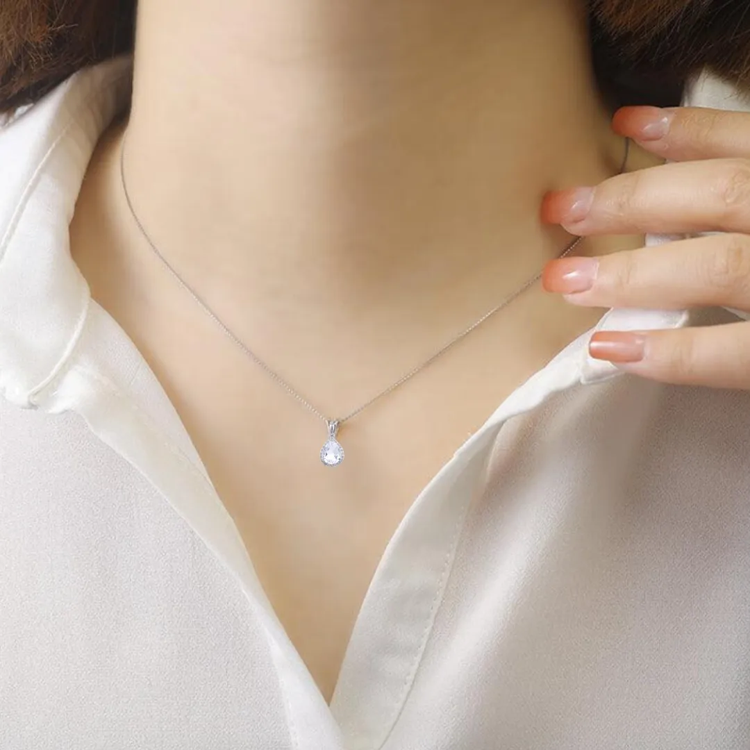 White Topaz Wide Teardrop Necklace