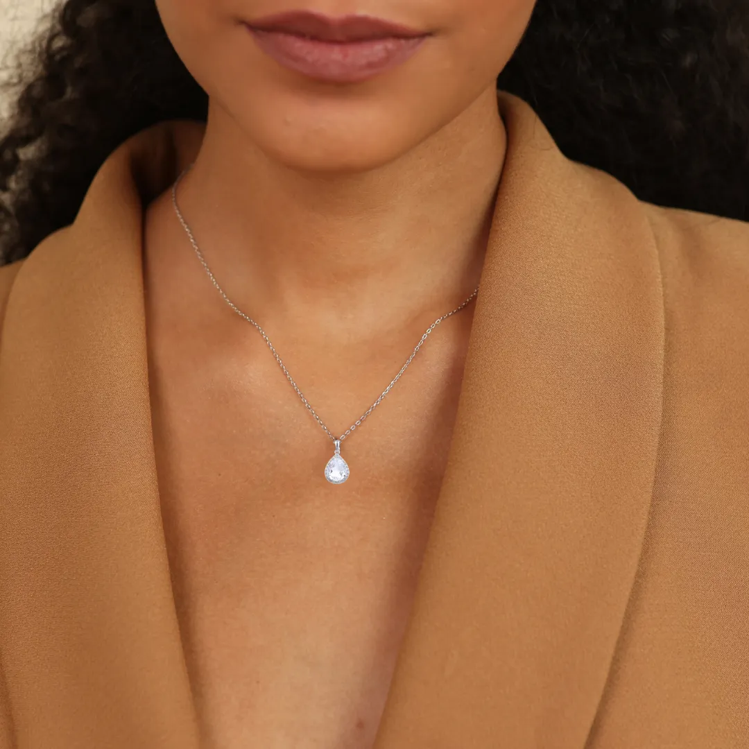 White Topaz Wide Teardrop Necklace