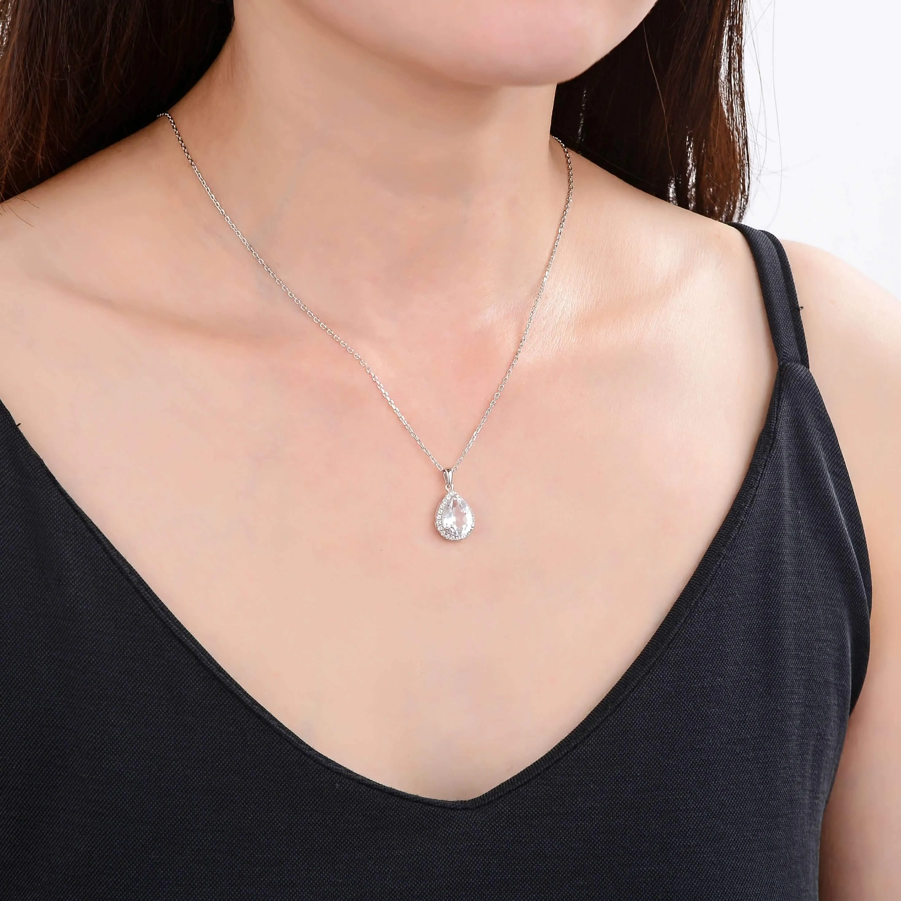 White Topaz Wide Teardrop Necklace