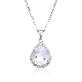 White Topaz Wide Teardrop Necklace