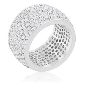 WildKlass Wide Pave Cubic Zirconia Silvertone Band Ring