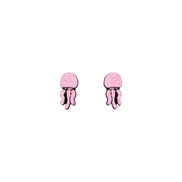 Wooden Jellyfish Earrings - Pink