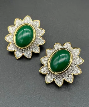 【フランス輸入】ヴィンテージ SPHINX グリーン フラワー パヴェ イヤリング/Vintage SPHINX Green Flower Clip On Earrings